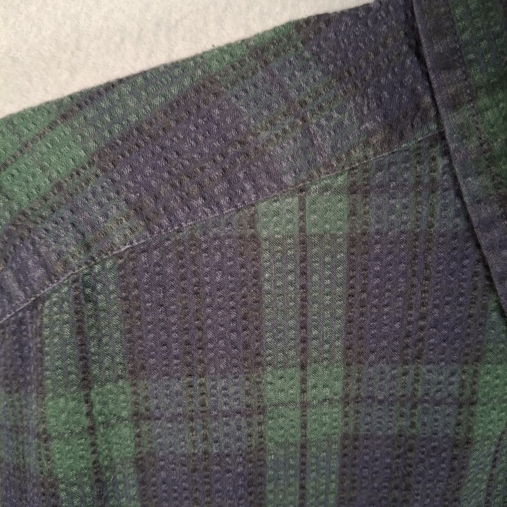 VTG 90s Tommy Hilfiger Seersucker Plaid Shirt Men L Green Navy Blue Blackwatch - Picture 4 of 9